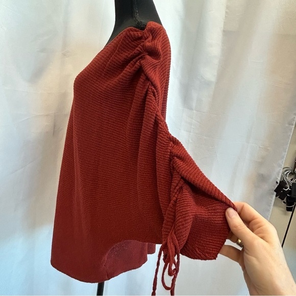 ZARA red cinched tie sleeve knit web sleeve sweater Sz S - Picture 3 of 10